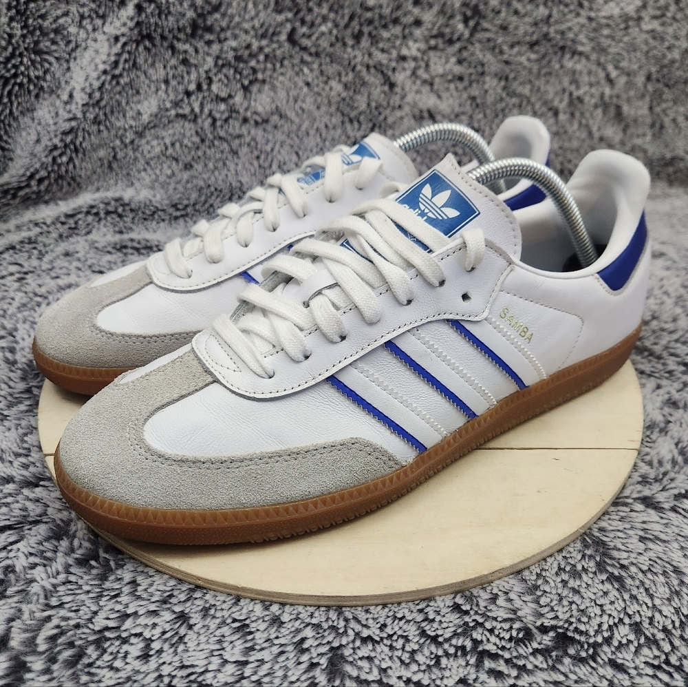 Adidas Samba Flat White Lucid Blue Shoes Men's Size 9.5 - Picture 4 of 9
